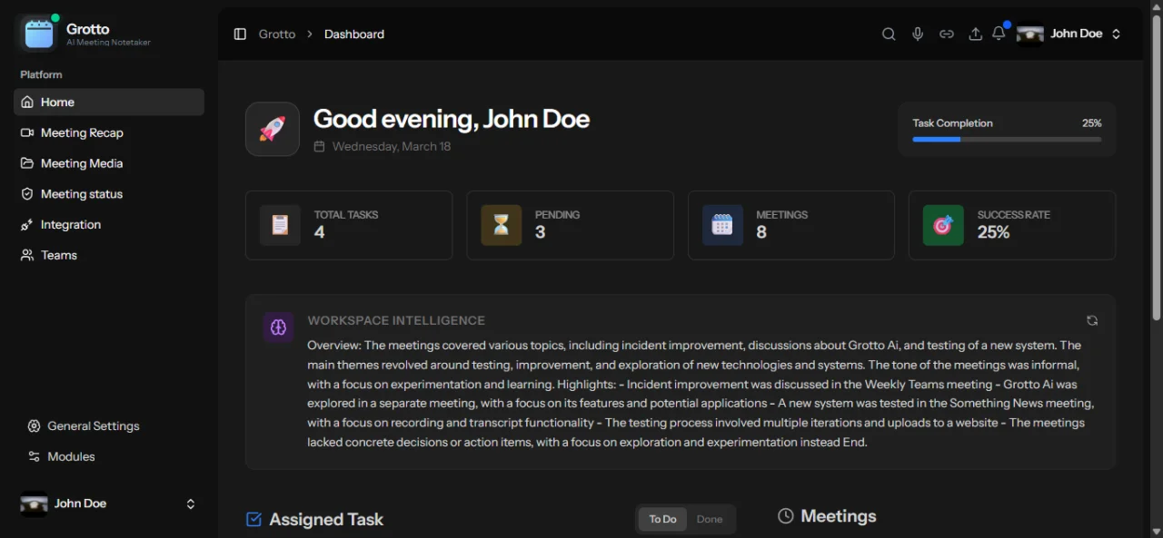 Grotto - AI Meeting Notetaker and Summarizer Platform — screenshot 1