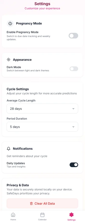 SafeDays Tracker - Cycle Tracker — screenshot 5