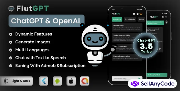 FlutGpt AI - Using OpenAI | Flutter Full Application | Art Generator | AdMob | Subscription Plan
