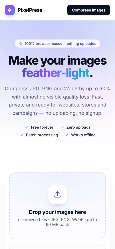 PixelPress - Browser Image Compressor for JPG, PNG & WebP (React + TypeScript) — screenshot 8