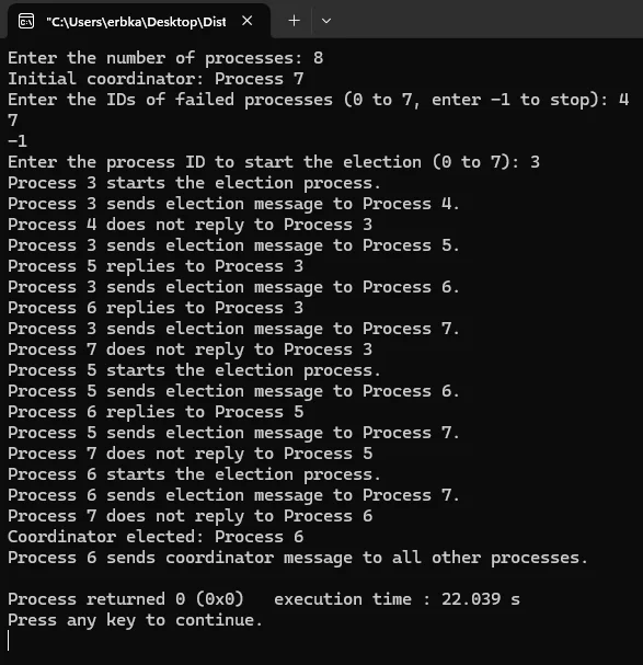 Bully Algorithm in Distributed Systems — screenshot 1