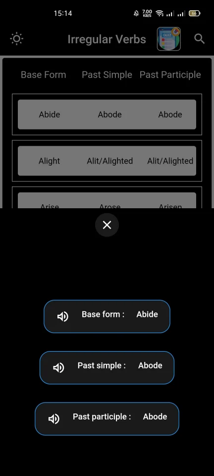 Flutter Irregular Verbs App - English Course App Source Code — screenshot 2