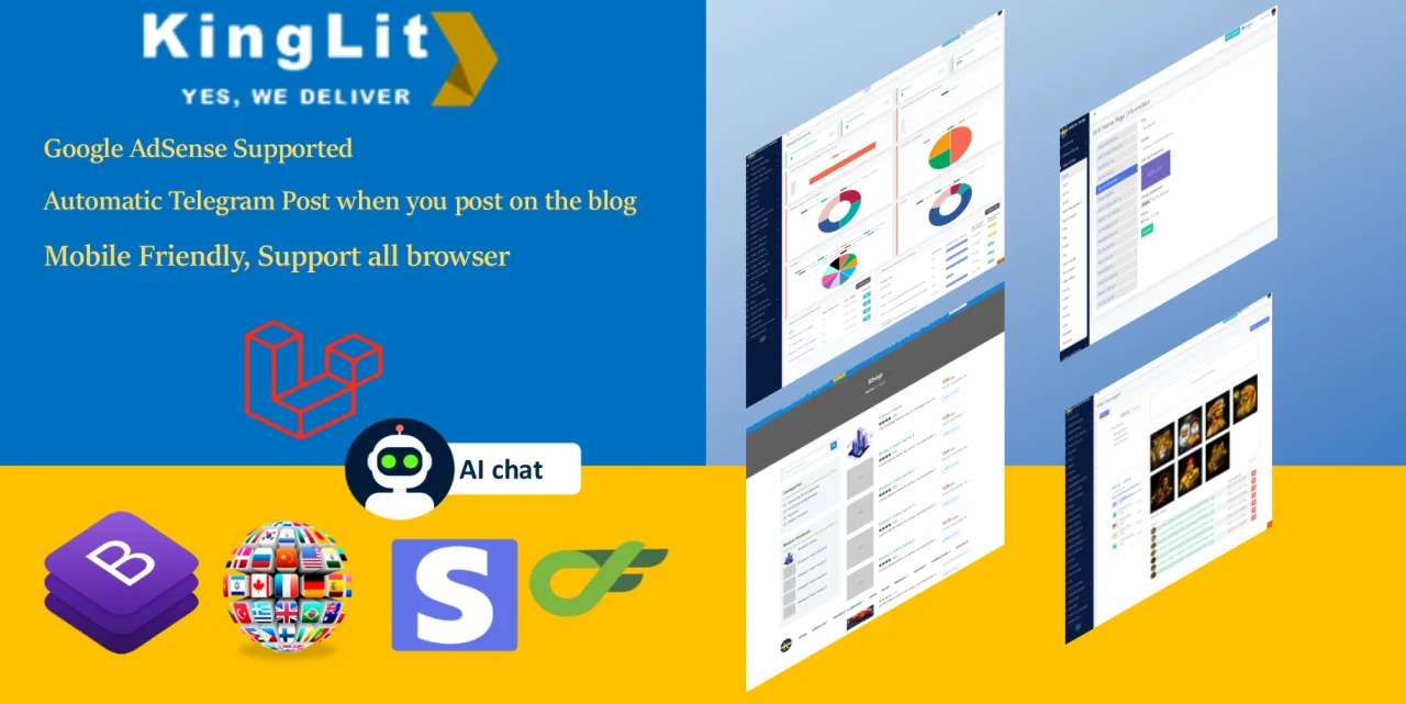 KingLit CMS Multipurpose Laravel Website CMS with AI Chat and File Manager — screenshot 1