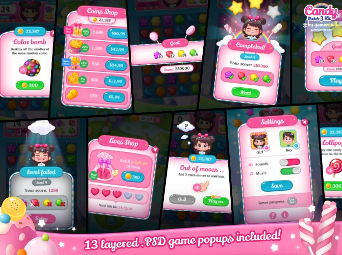Candy Match 3 Kit + PSD Sources Pack — screenshot 5