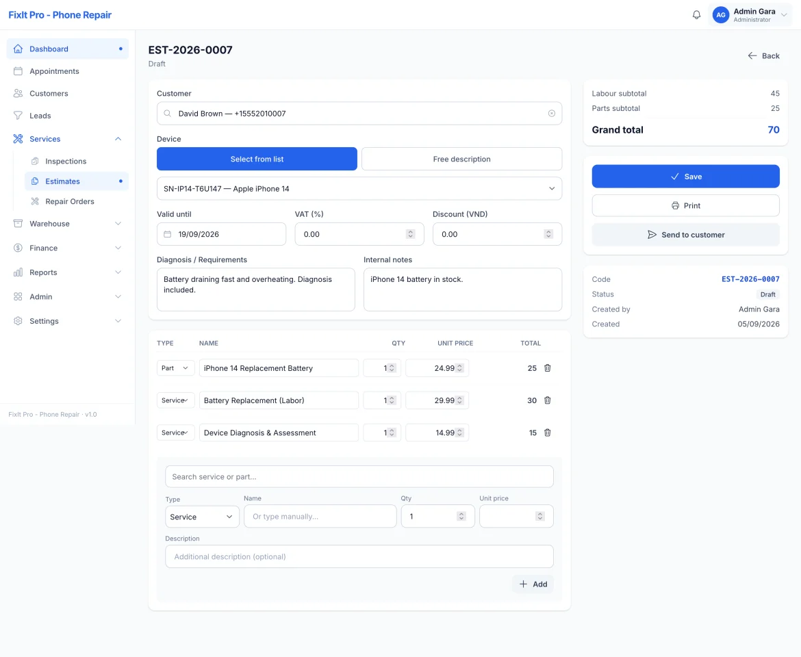 RepairFlow Repair & Service Shop Management System | Laravel Livewire & PWA — screenshot 6
