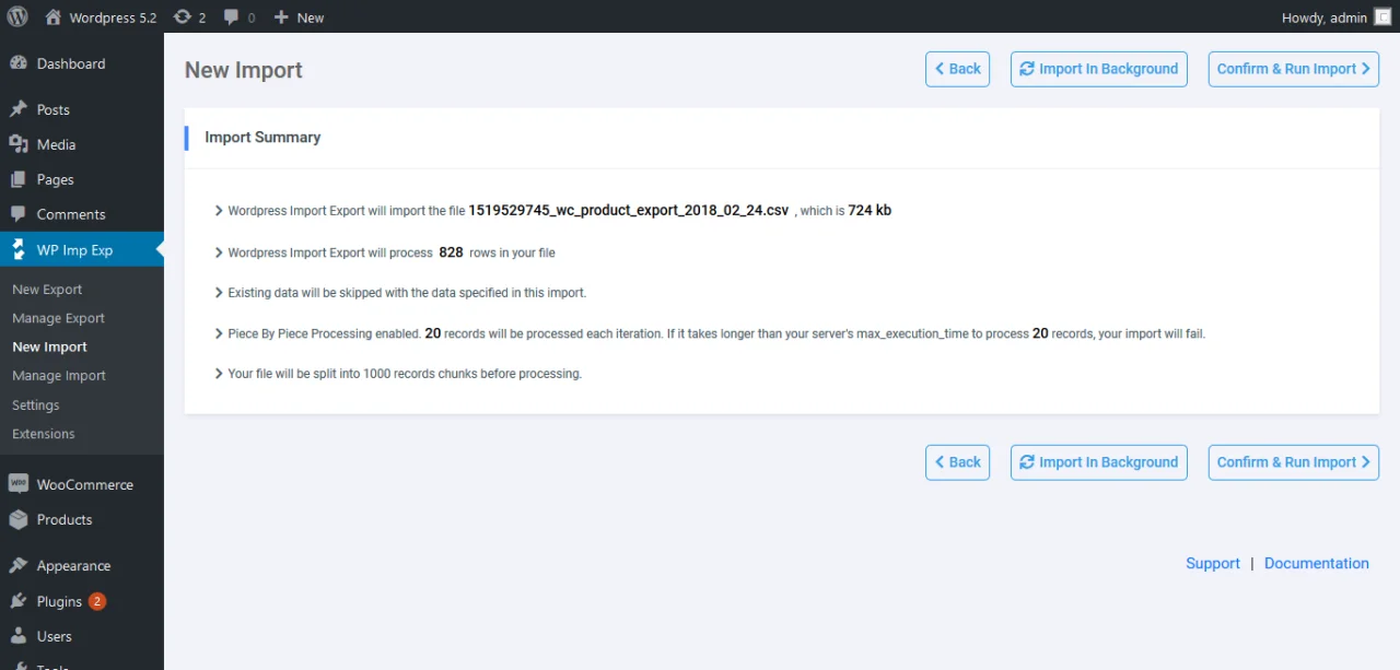 WP Import Export — screenshot 2