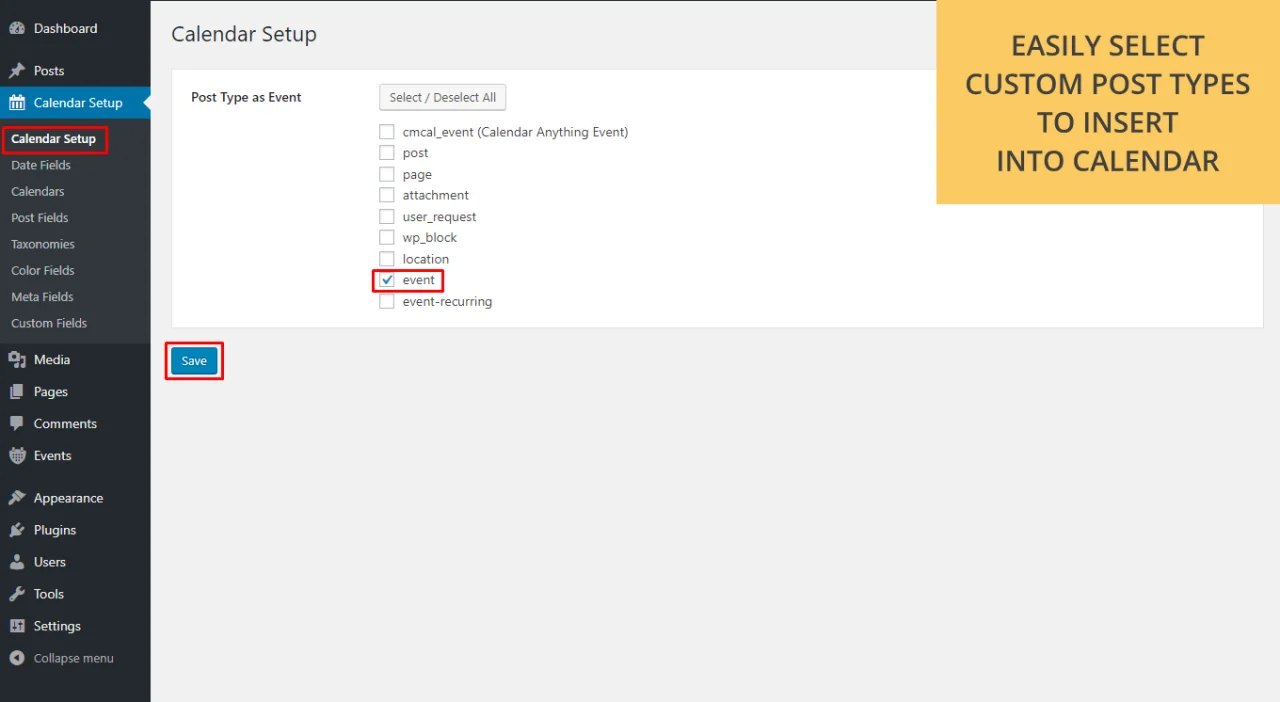 Calendar Anything | Show Any Existing WordPress Custom Post Type in a Calendar — screenshot 1
