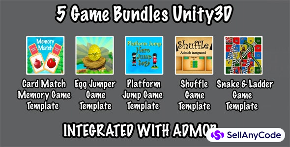 5 Game Bundles Unity3D + Each template Admob integrated + supported for iOS & Android + Unity3D