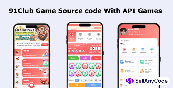 91Club Game Source code With API Games / 250+ Games