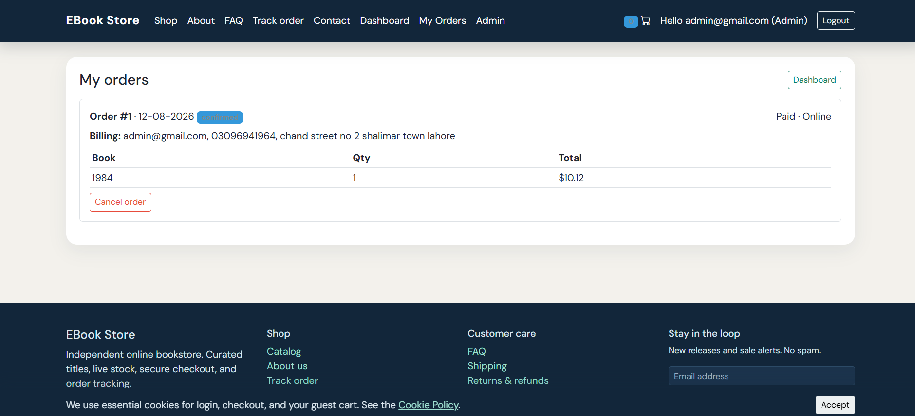 ASP.NET Core MVC E-Commerce Bookstore