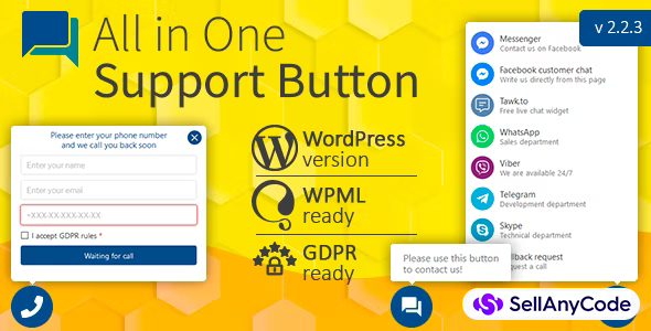 All in One Support Button + Callback Request. WhatsApp, Messenger, Telegram, LiveChat and more...