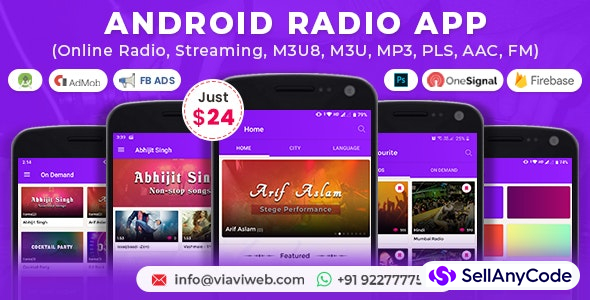 Android Radio App (Online Radio, Streaming, M3U8, M3U, MP3, PLS, AAC, FM)