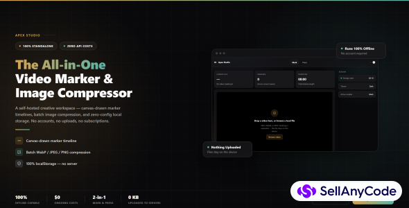 Apex Studio - 2-in-1 Offline Web App (Video Marker & Batch Image Compressor) | Vanilla JS