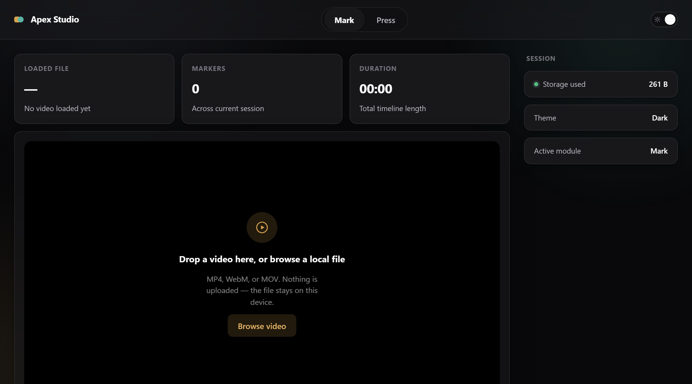 Apex Studio - 2-in-1 Offline Web App (Video Marker & Batch Image Compressor) | Vanilla JS