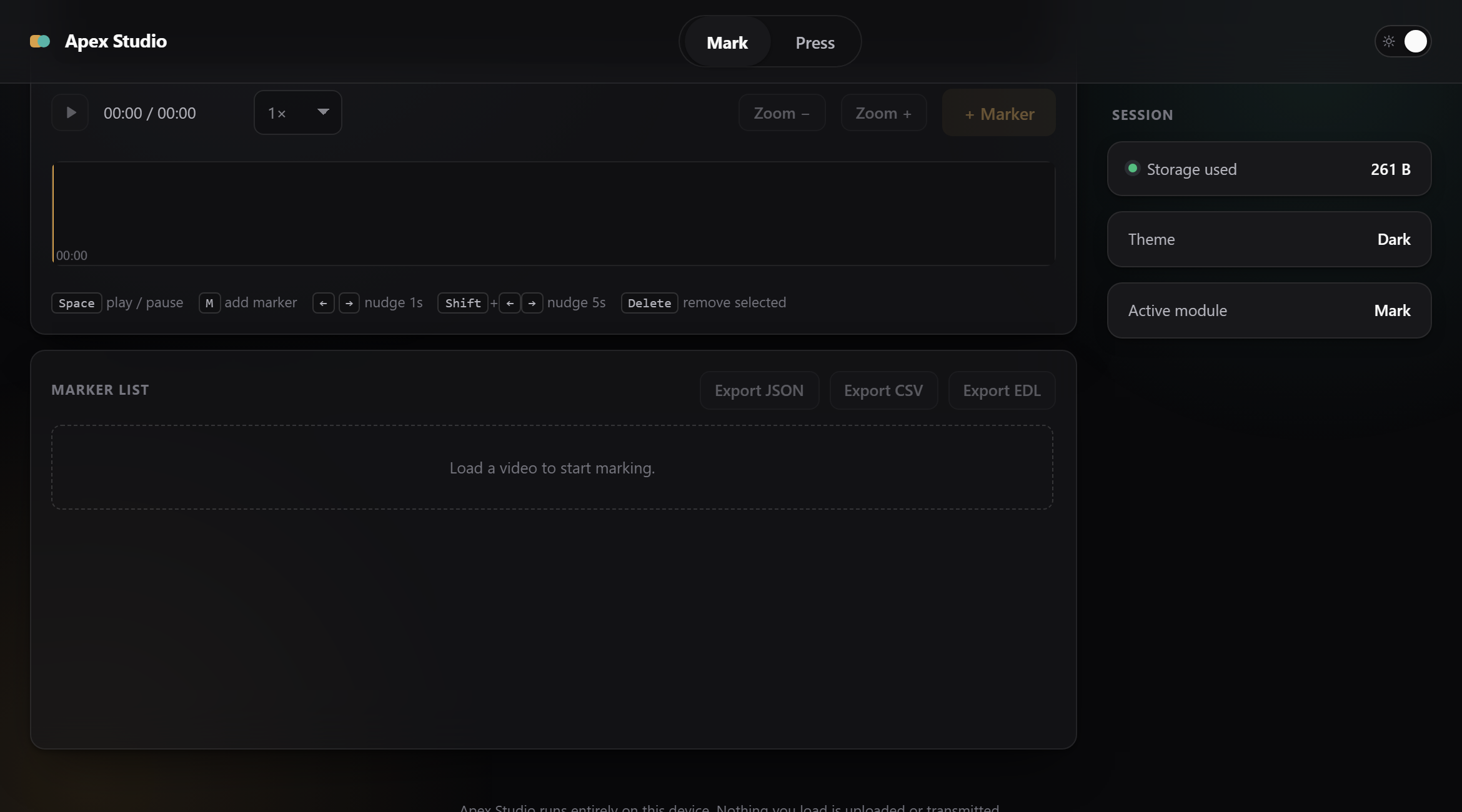 Apex Studio - 2-in-1 Offline Web App (Video Marker & Batch Image Compressor) | Vanilla JS