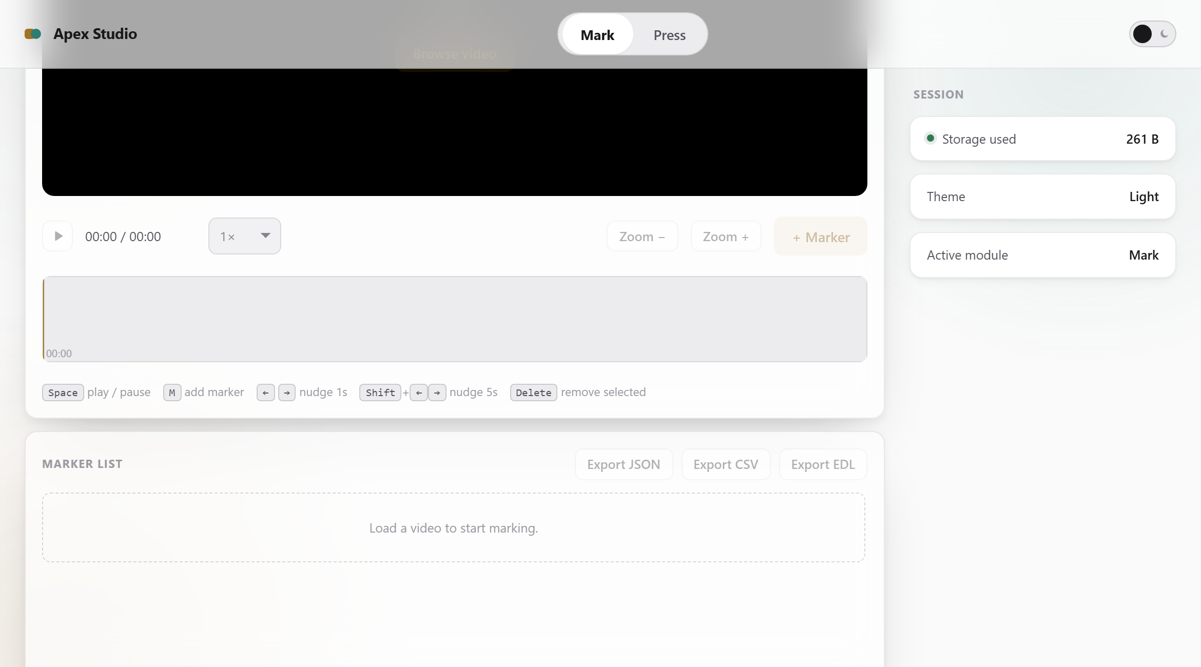 Apex Studio - 2-in-1 Offline Web App (Video Marker & Batch Image Compressor) | Vanilla JS