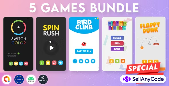 BUNDLE 5 GAMES | Admob + GDPR + Unity