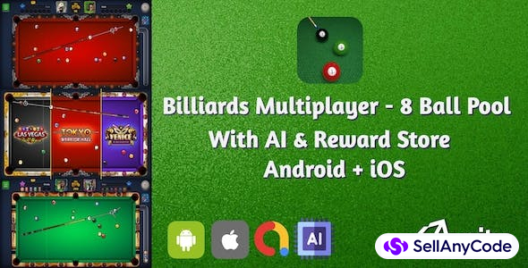 Billiards Multiplayer - 8 Ball Pool With AI & Reward Store | AdMob Ads | Unity | Android + iOS