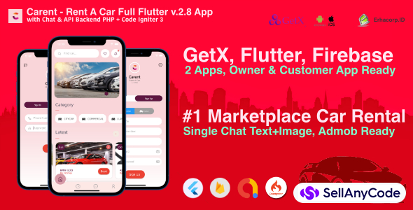 Carent - Rent Car Full Flutter v.2.8 App with Chat & API Backend
