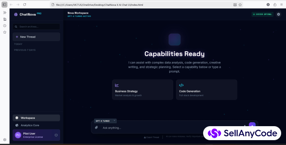 ChatNova X Futuristic AI ChatGPT Interface Dashboard