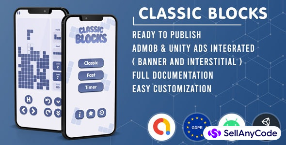 Classic Blocks Tetris | Admob + GDPR + Unity Ads