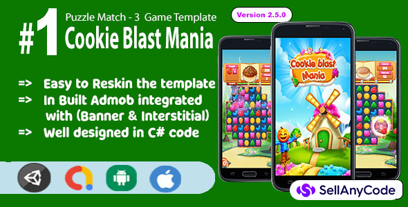 Cookie Blast Mania – Match 3 Game Unity Template