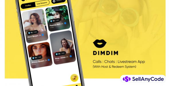 Dimdim App Is Very Advanced Application UI Kit Having Many Advanced Features Like Live Streaming, One To One Video Calls, Text Chats, Host Login And Much More