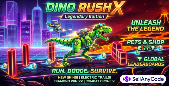 Dino Rush X - Complete HTML5 Endless Runner Game Source Code