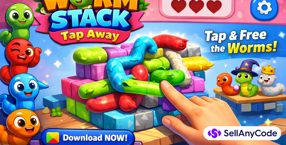 Download Worm Stack Tap Away Puzzle Unity Source Code 150 Levels Included
