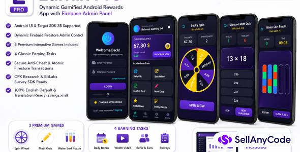 Earnix Pro - Dynamic Gamified Android Rewards App With Firebase Admin Panel