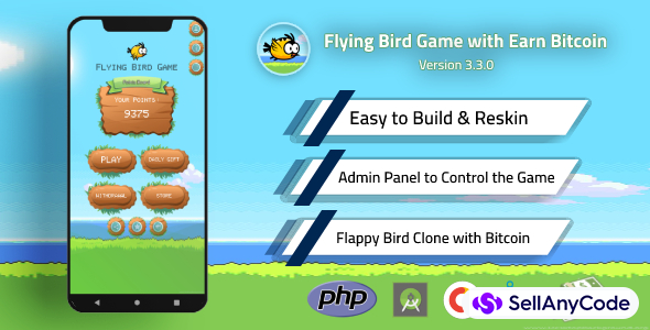 Flying Bird Game - Play To Earn Bitcoin With Admin Panel And Admob