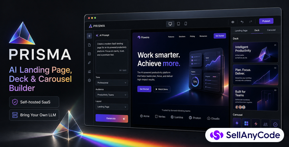 PRISMA — AI Landing Page, Deck & Carousel Builder