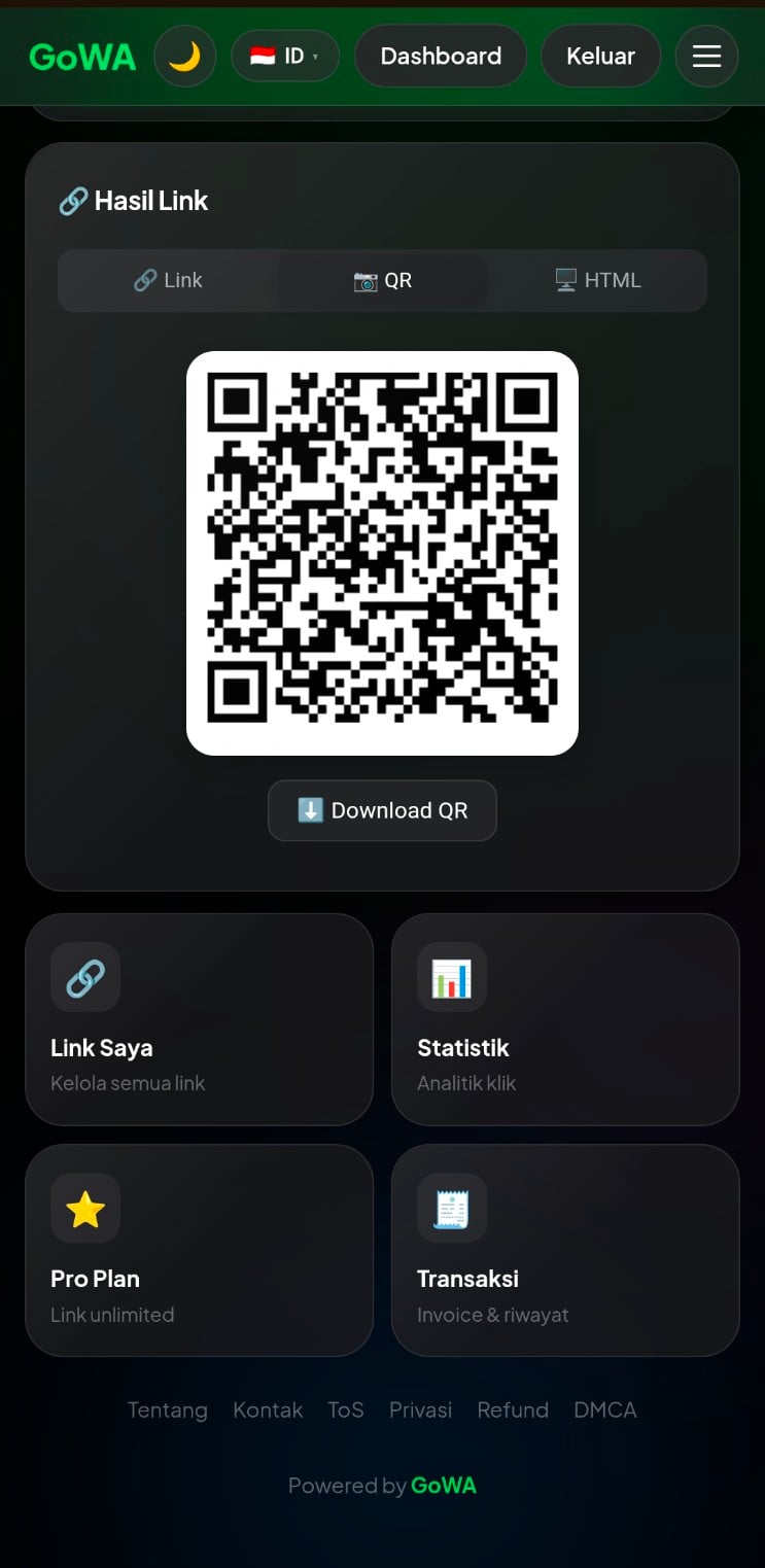 GoWA WhatsApp Link Generator SaaS PHP Script | Multi-Language, Multi-Payment, Admin Panel