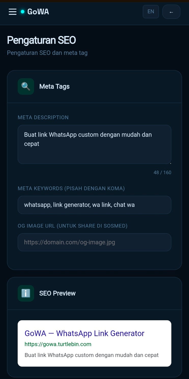 GoWA WhatsApp Link Generator SaaS PHP Script | Multi-Language, Multi-Payment, Admin Panel