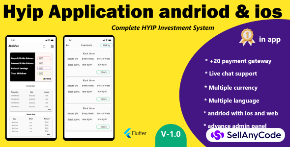 hyiplab app - Investment andriod and ios application with admin panel