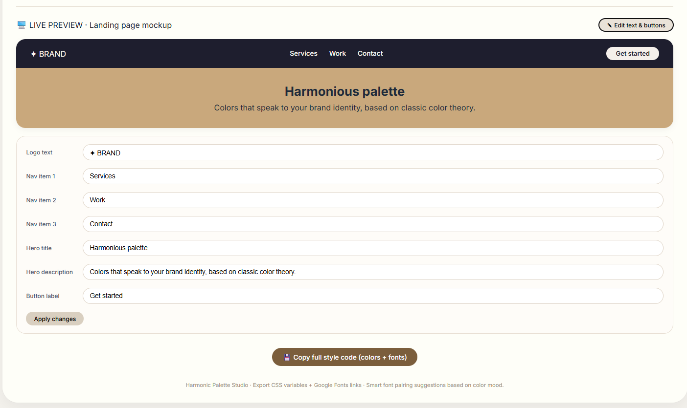 Harmonic Palette Studio Color & Font Tool