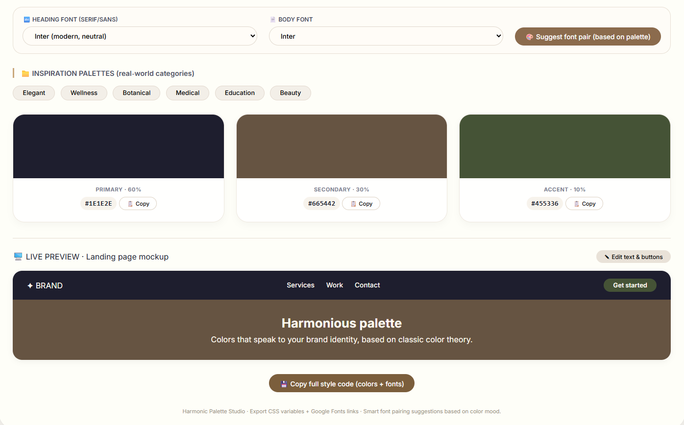 Harmonic Palette Studio Color & Font Tool