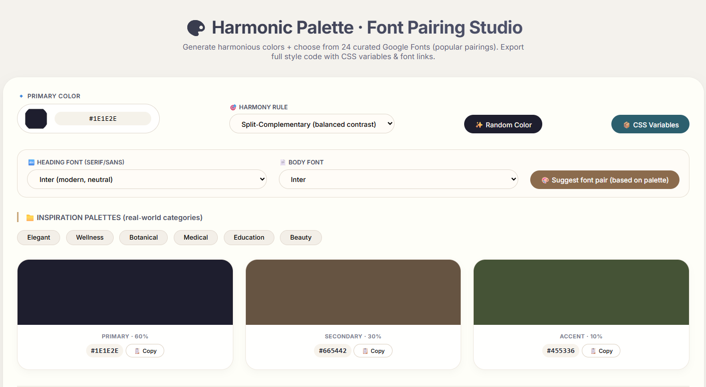 Harmonic Palette Studio Color & Font Tool