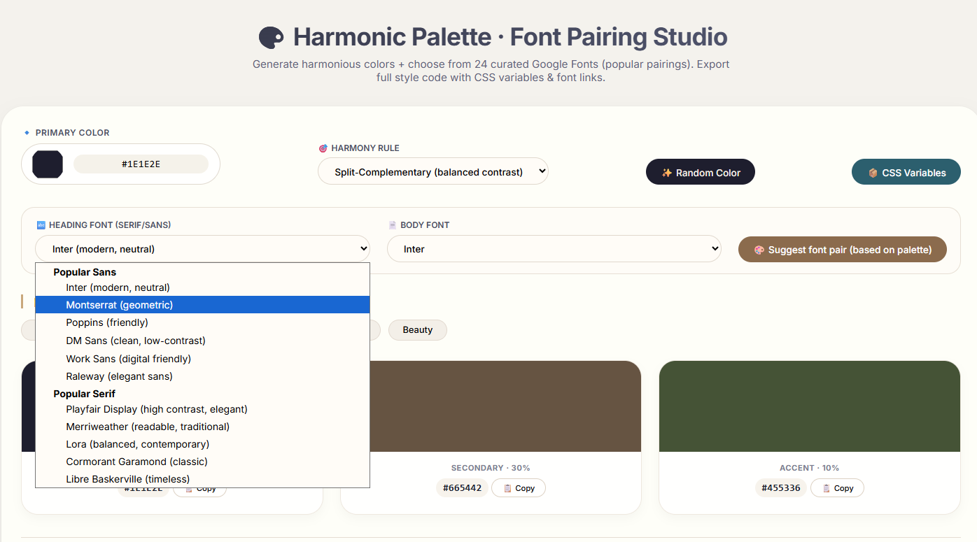 Harmonic Palette Studio Color & Font Tool