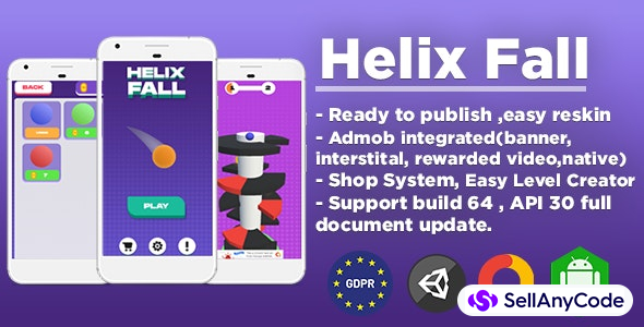 Helix Fall (Unity Game Template + Admob Ads + GDPR Consent)