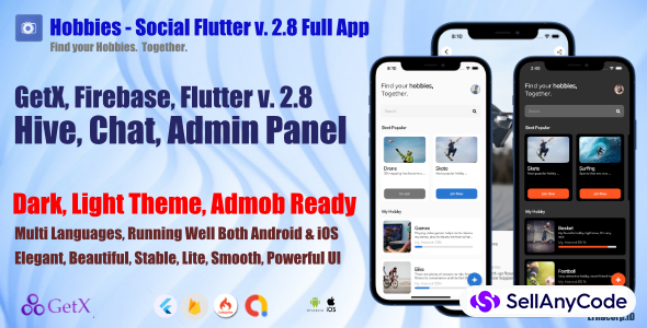 Hobbies - Social Full Flutter v.2.10 App With Chat | Web Admin Panel | GetX | Hive