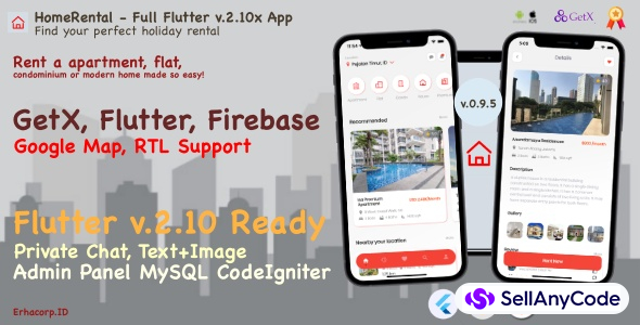HomeRental - Full Flutter v.2.10 App with Chat | Web Admin Panel