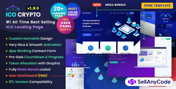 ICO Crypto - Bitcoin & Cryptocurrency ICO Landing Page HTML Template + User Dashboard