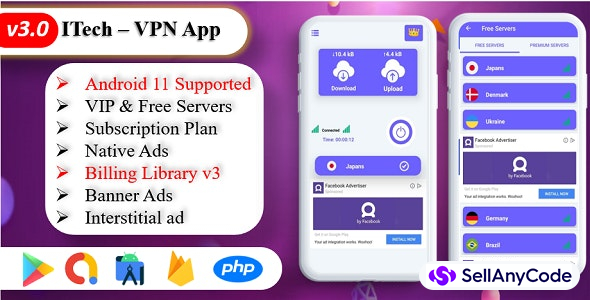 ITech VPN App | VPN unblock Proxy | VPN Secure Servers | Admin Panel | Admob Ads