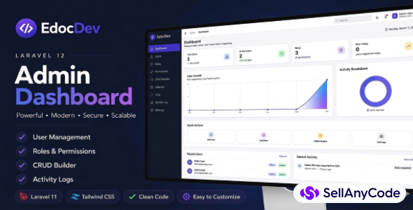 Laravel 12 Admin Panel Starter + File Manager + CRUD Builder + Chat + Calendar