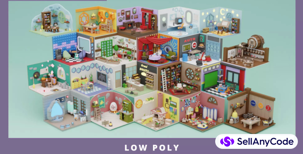 Low Poly Cartoon Profession Rooms