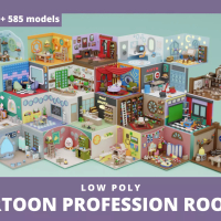 Low Poly Cartoon Profession Rooms