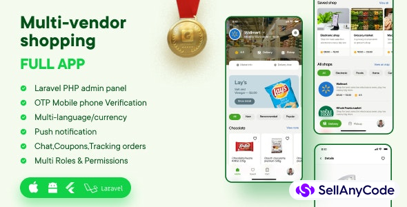 Multi Vendor e-Commerce Solution (Customer and Delivery Apps (Flutter), Admin Panel (PHP Laravel))
