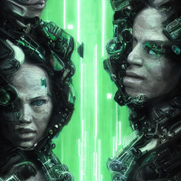 Neo And Agent Smith Race Through A Virtual Matrix