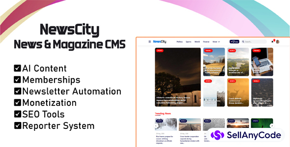 NewsCity News & Magazine CMS With AI, Memberships, Newsletter Automation & Monetization